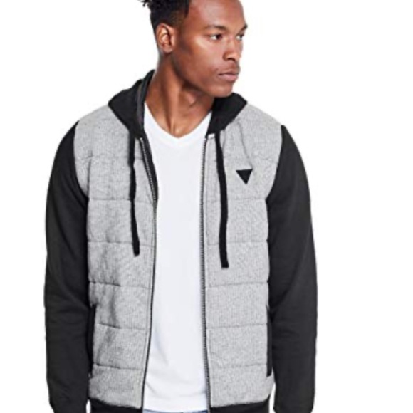Like New Men's Black and Gray Hooded Zipper Guess Size Large . - Picture 10 of 14
